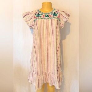Anthropologie Women’s Purple striped Cotton shift mini dress size medium